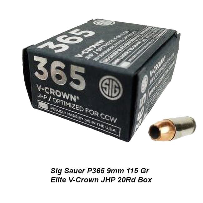 Sig Sauer P365 9mm 115 Gr Elite V-Crown JHP 20Rd Box - Image 1