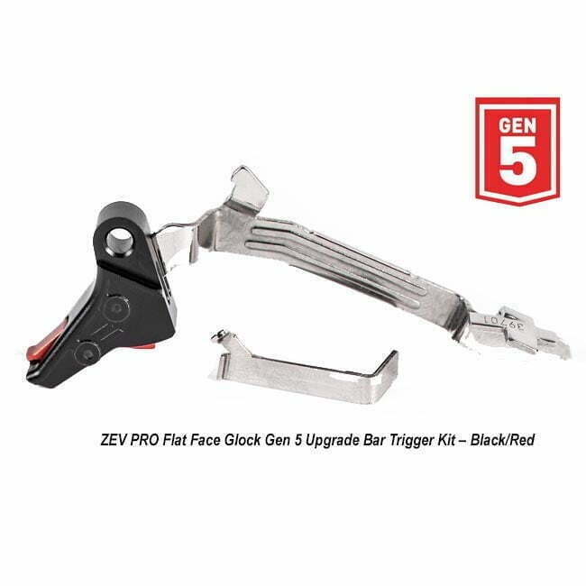 ZEV PRO Flat Face Glock Gen 5 Upgrade Bar Trigger Kit – (Blk/Red) - Image 1