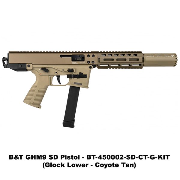 B&Amp;T Ghm9 Sd, B&Amp;T Ghm9 Sd Pistol With Suppressor, Glock Lower, Coyote Tan, Bt450002Sdctguskit, B&Amp;T 840225711349, For Sale, In Stock, On Sale