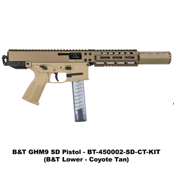 B&Amp;T Ghm9 Sd, B&Amp;T Ghm9 Sd Pistol, B&Amp;T Ghm9 Pistol With Suppressor, B&Amp;T Lower, Coyote Tan, Bt450002Sdctuskit, For Sale, In Stock, On Sale