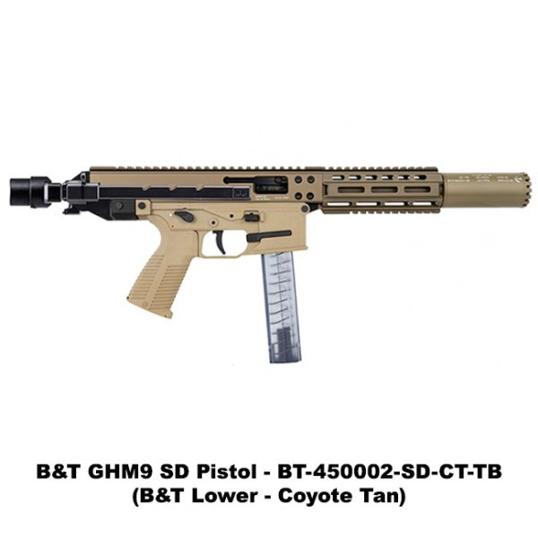 B&Amp;T Ghm9 Sd, B&Amp;T Ghm9 Pistol With Suppressor, Tele Brace, Coyote Tan, B&Amp;T Lower, Bt450002Sdcttb, For Sale, In Stock, On Sale