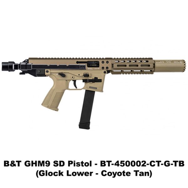 B&Amp;T Ghm9 Sd, B&Amp;T Ghm9 Pistol With Suppressor, Tele Brace, Coyote Tan, Bt450002Sdctgtb, For Sale, In Stock, On Sale