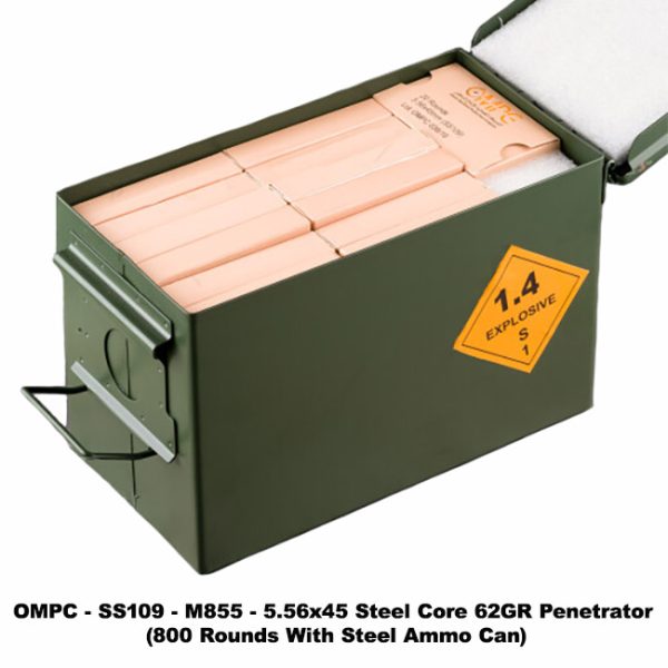 Ompc  Ss109  M855  5.56X45 Steel Core 62Gr Penetrator (800 Rounds), M855 Green Tip 5.56, 5.56 Green Tip Bulk, Ompcm855800, 0830202110177