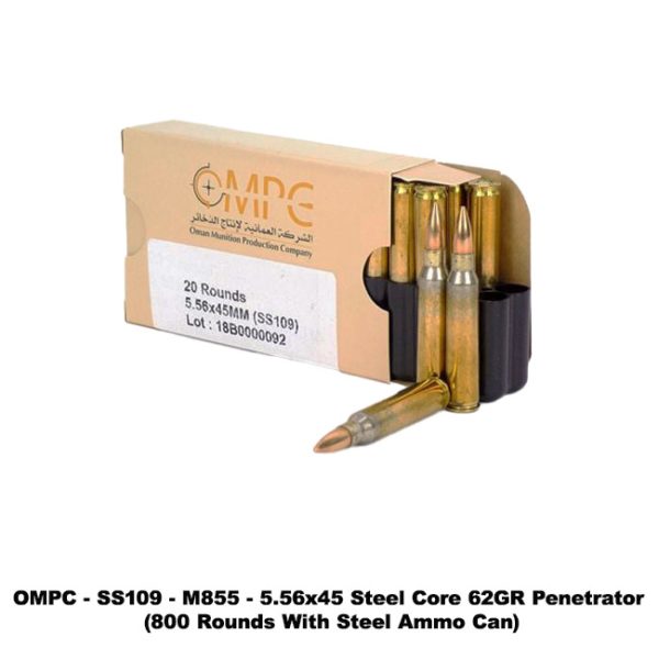 Ompc  Ss109  M855  5.56X45 Steel Core 62Gr Penetrator (800 Rounds), M855 Green Tip 5.56, 5.56 Green Tip Bulk, Ompcm855800, 0830202110177