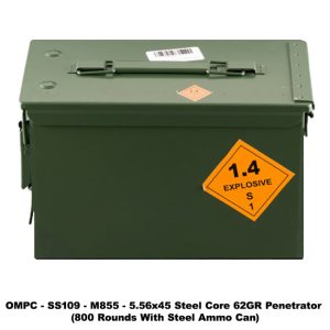 OMPC - SS109 - M855 - 5.56x45 Steel Core 62GR Penetrator (800 Rounds), M855 Green Tip 5.56, 5.56 Green Tip Bulk, OMPC-M855-800, 0830202110177 For Sale, in Stock, on Sale